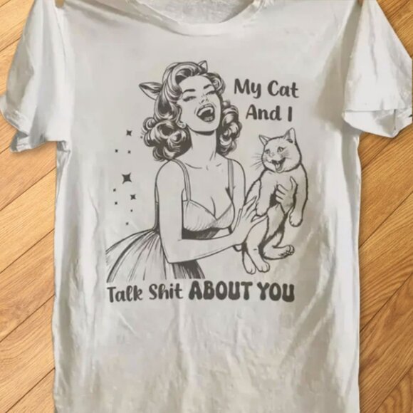 Gildan Other - White - My Cat And I Talk About You Lover Graphic T-Shirt